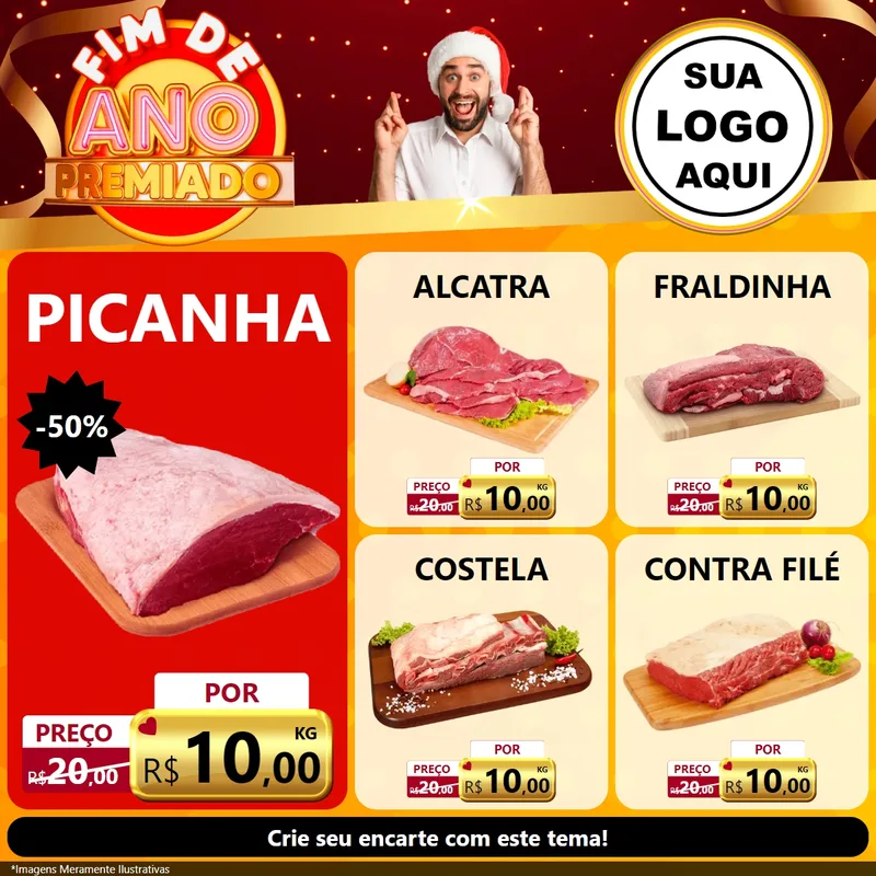 Modelo de Rede Social para Feed Facebook com o tema Fim de Ano Premiado para Açougue