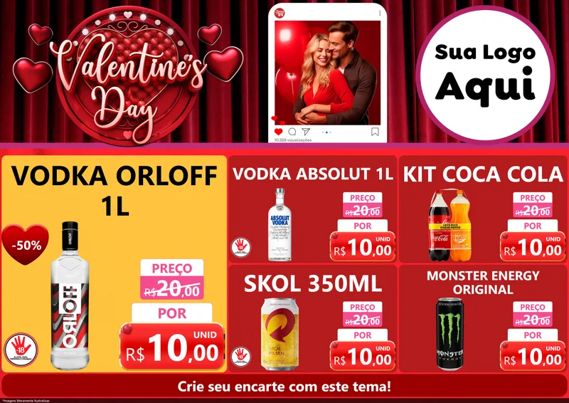 Modelo de Encarte para Encarte A4 Horizontal com o tema Valentine's Day para Distribuidora de bebidas