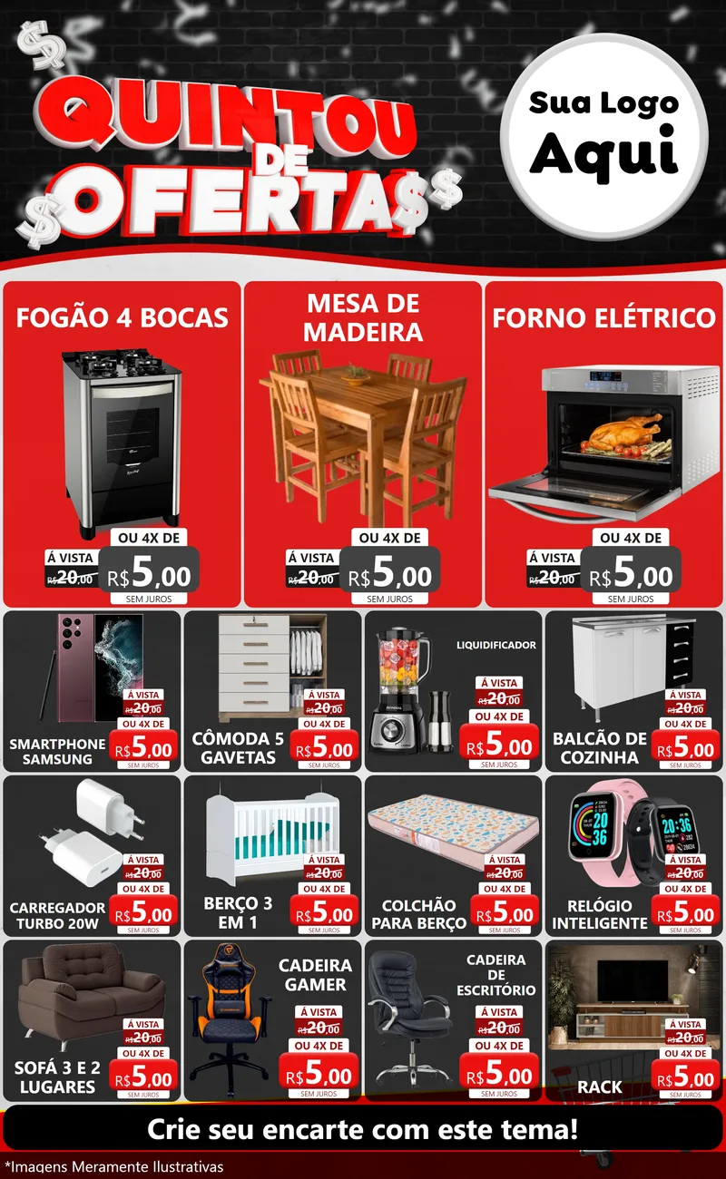 Modelo de Encarte para Encarte Grande com o tema Quintou de Ofertas para Móveis e Eletro