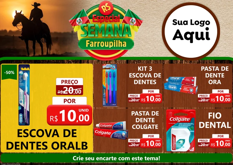 Modelo de Encarte para Encarte A4 Horizontal com o tema Especial Semana Farroupilha para Higiene Pessoal