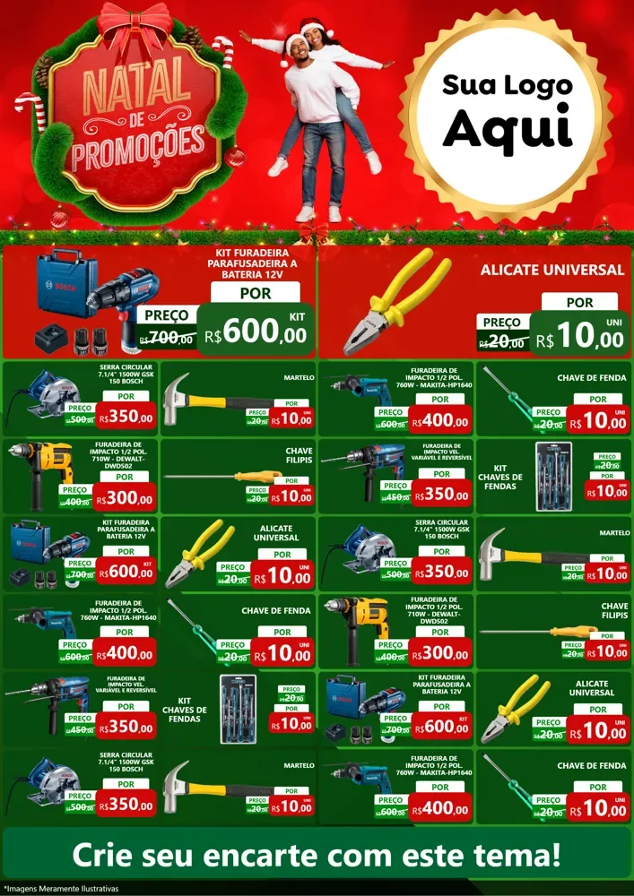 Modelo de Encarte para Encarte A4 Vertical com o tema Natal de Promoções para Maquinas e Ferramentas