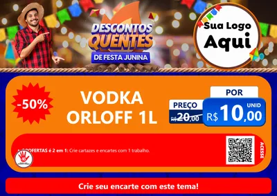 Modelo de Cartaz para Cartaz A4 Horizontal com o tema Descontos Quentes de Festa Junina para Distribuidora de bebidas