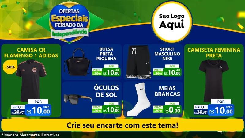 Modelo de TV para TV Horizontal com o tema Ofertas Especiais Feriado da Independência para Roupas e acessórios