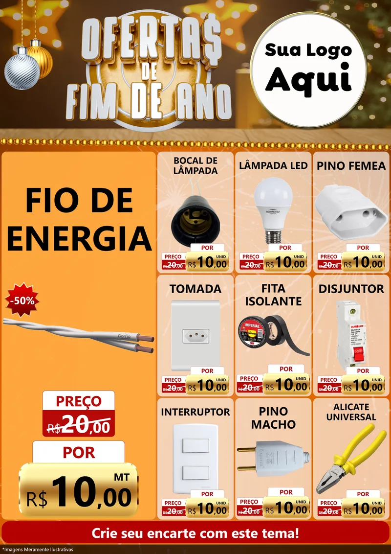 Modelo de Encarte para Encarte A4 Vertical com o tema Ofertas de Fim de Ano para Materiais Elétricos