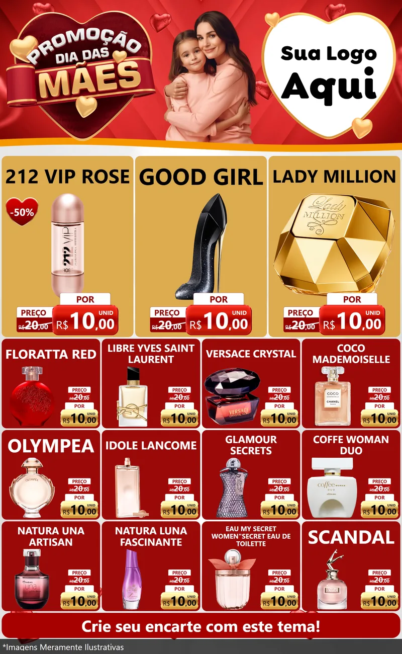 Modelo de Encarte para Encarte Grande com o tema Promoção Dia das Mães para Perfumes
