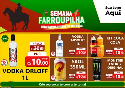 Modelo de Encarte para Encarte A4 Horizontal com o tema Semana Farroupilha - Uma Barbaridade de Ofertas para Distribuidora de bebidas