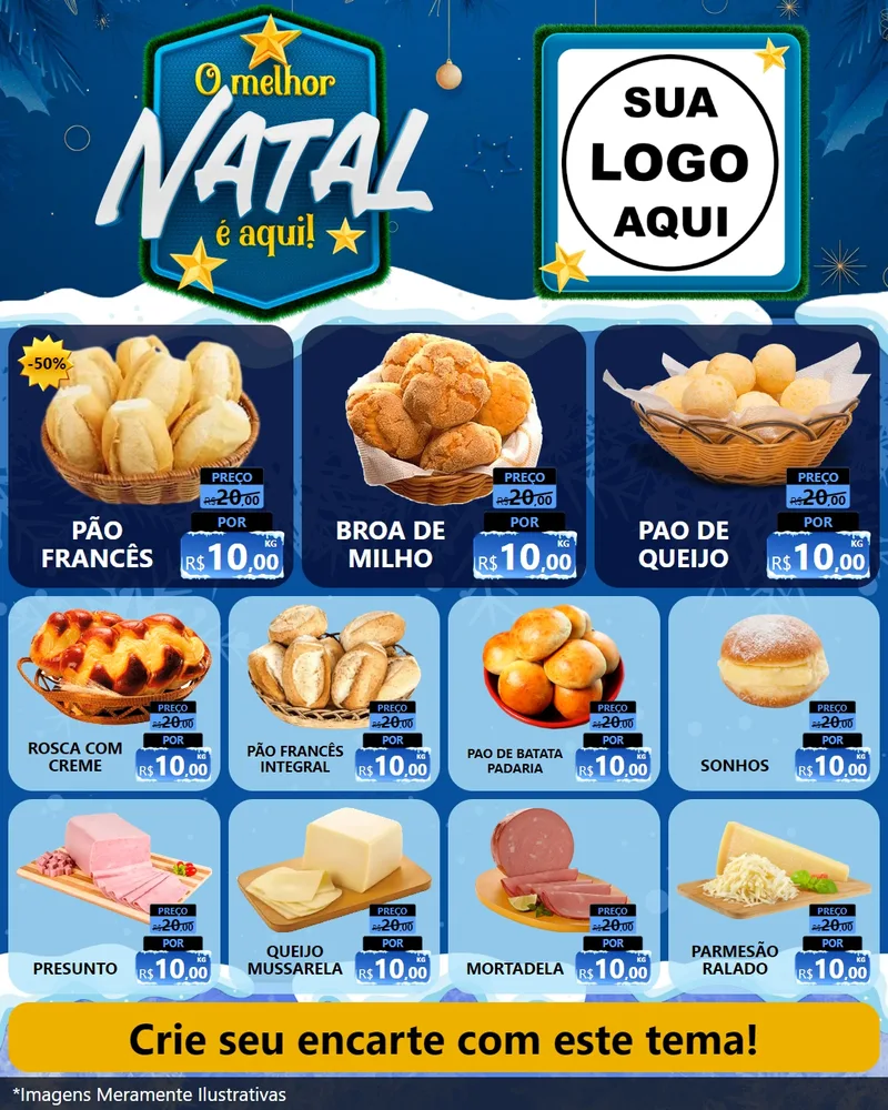 Modelo de Rede Social para Feed Instagram com o tema O Melhor Natal É Aqui! para Padaria