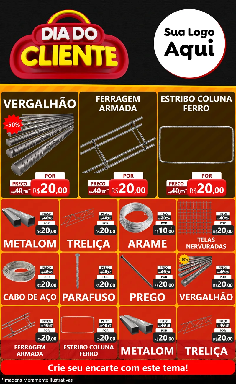 Modelo de Encarte para Encarte Grande com o tema Dia do Cliente para Ferragens