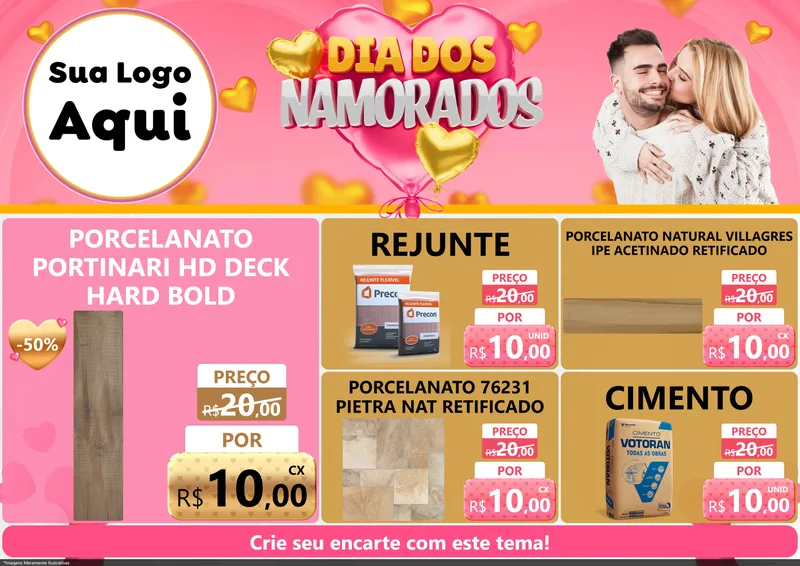 Modelo de Encarte para Encarte A4 Horizontal com o tema Dia dos Namorados para Pisos e revestimentos