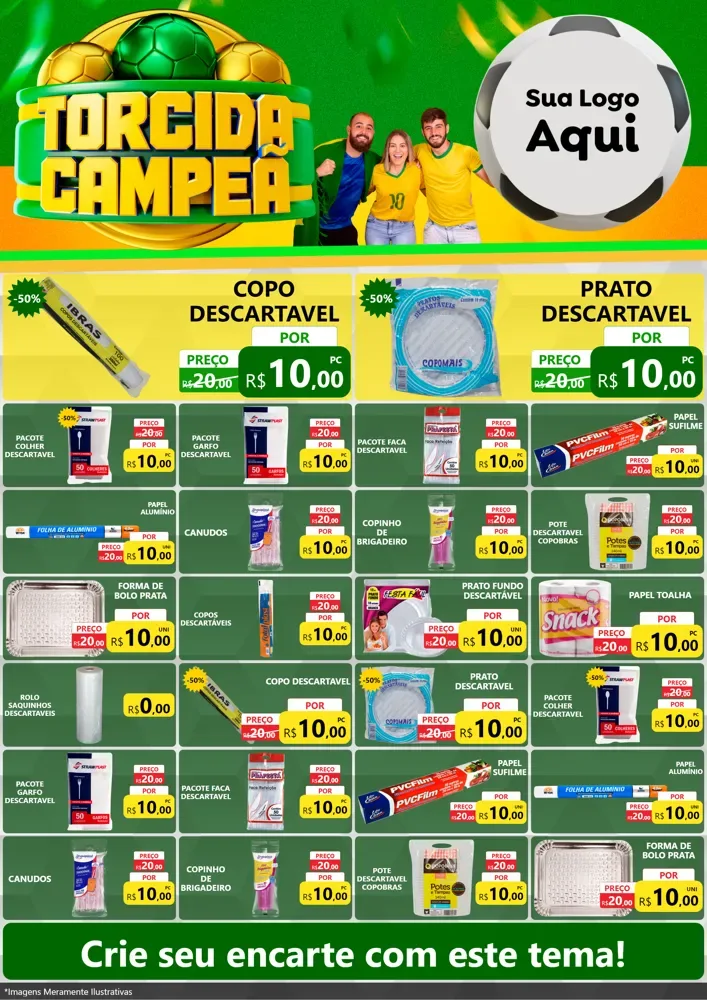 Modelo de Encarte para Encarte A4 Vertical com o tema Torcida Campeã - Copa para Embalagens