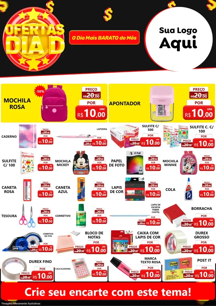 Modelo de Encarte para Encarte A4 Vertical com o tema Dia D para Papelaria