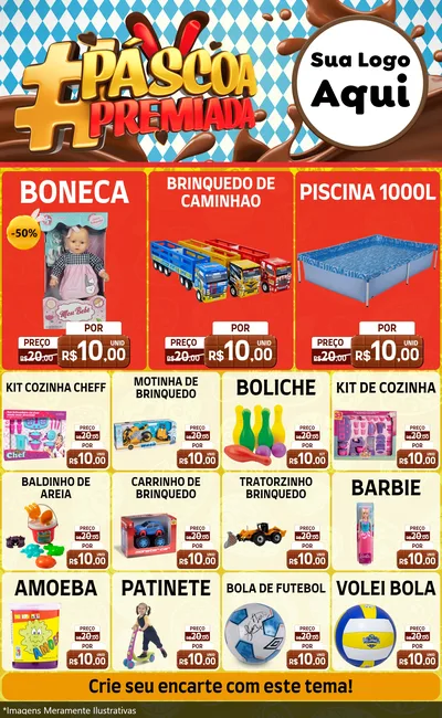 Modelo de Encarte para Encarte Grande com o tema Páscoa Premiada para Brinquedos