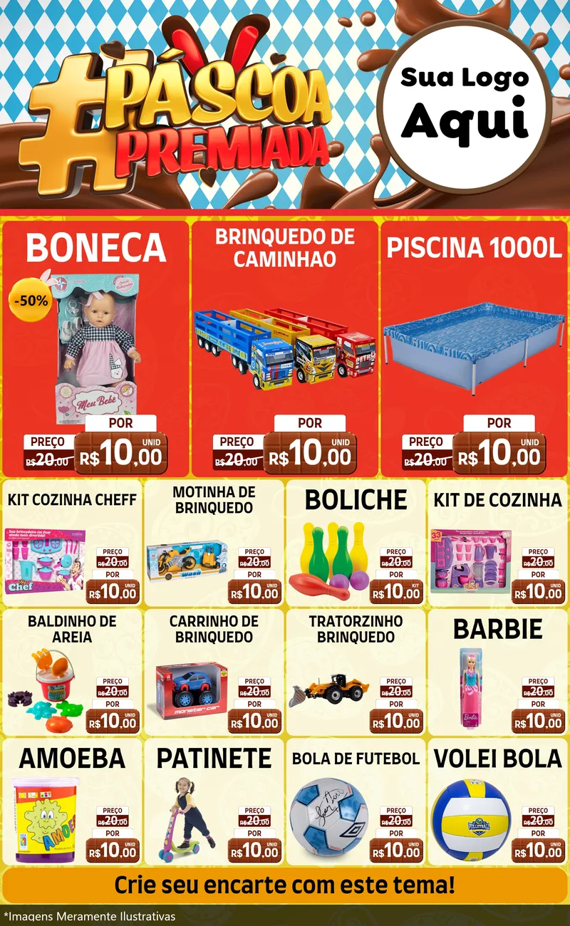 Modelo de Encarte para Encarte Grande com o tema Páscoa Premiada para Brinquedos