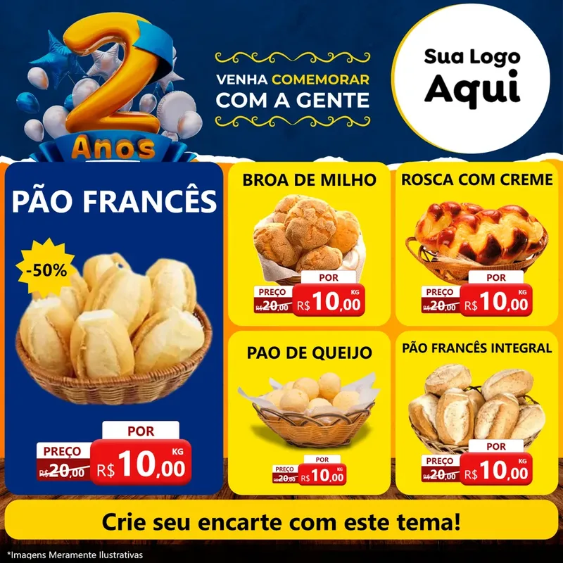 Modelo de Rede Social para Feed Facebook com o tema Aniversário de 2 anos para Padaria