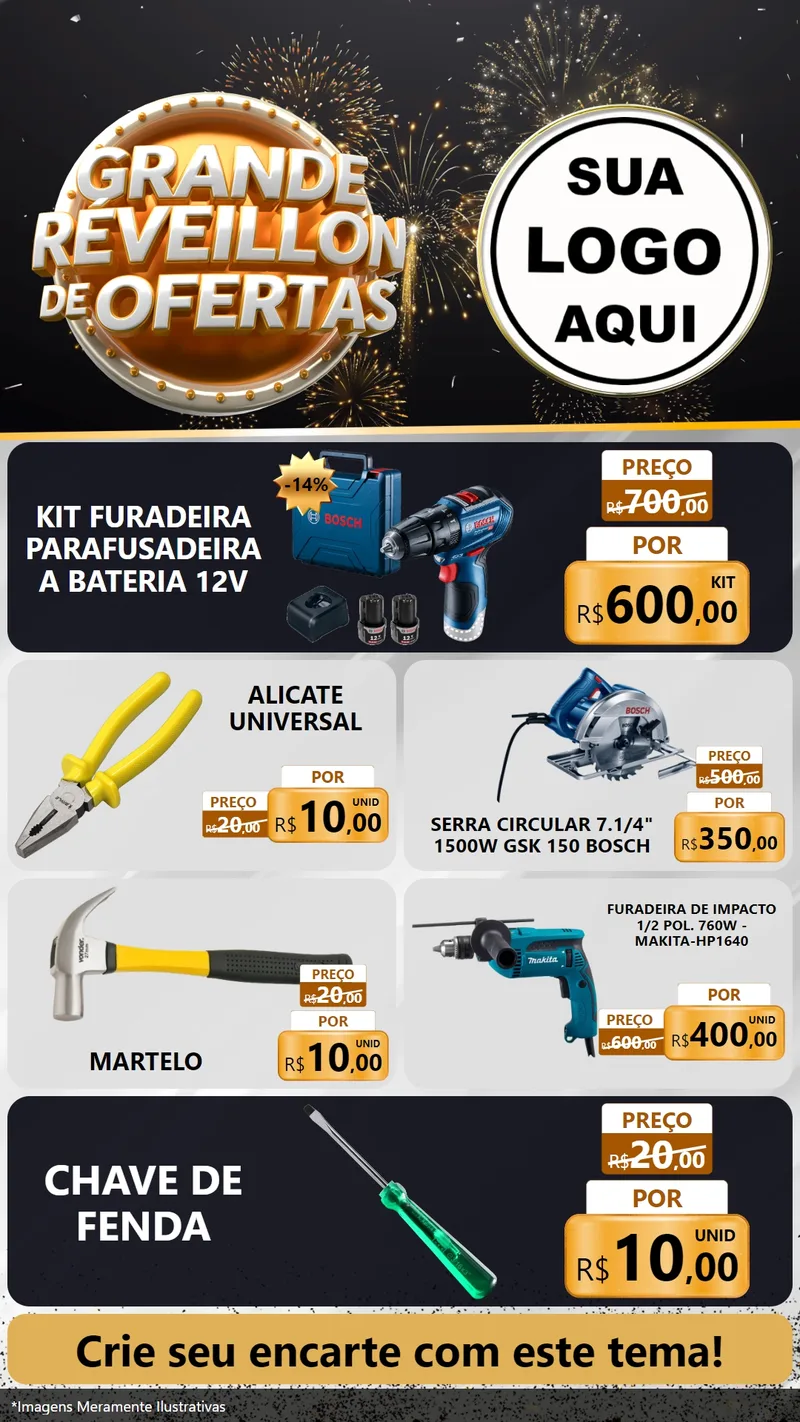 Modelo de TV para TV Vertical com o tema Grande Réveillon de Ofertas para Maquinas e Ferramentas