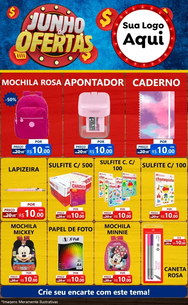 Modelo de Encarte para Encarte Grande com o tema Junho de Ofertas para Papelaria