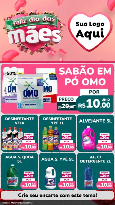 Modelo de Rede Social para Stories com o tema Feliz Dia das Mães para Produtos de Limpeza