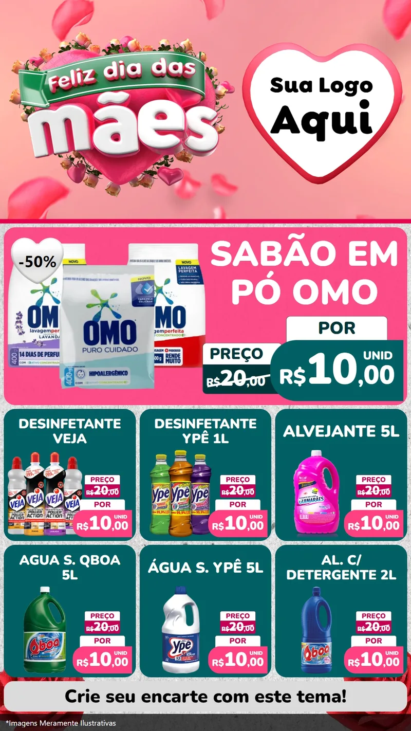 Modelo de Rede Social para Stories com o tema Feliz Dia das Mães para Produtos de Limpeza
