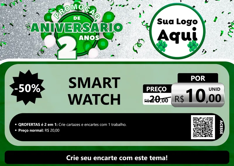 Modelo de Cartaz para Cartaz A4 Horizontal com o tema Promoção de Aniversário - 2 Anos para Informática