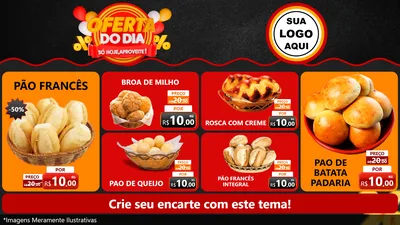 Modelo de TV para TV Horizontal com o tema Oferta do Dia - Só hoje, Aproveite! para Padaria