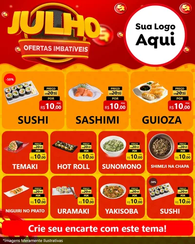 Modelo de Rede Social para Feed Instagram com o tema Julho Ofertas Imbatíveis para Comida japonesa