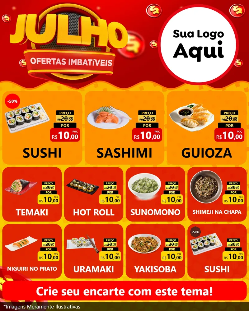 Modelo de Rede Social para Feed Instagram com o tema Julho Ofertas Imbatíveis para Comida japonesa