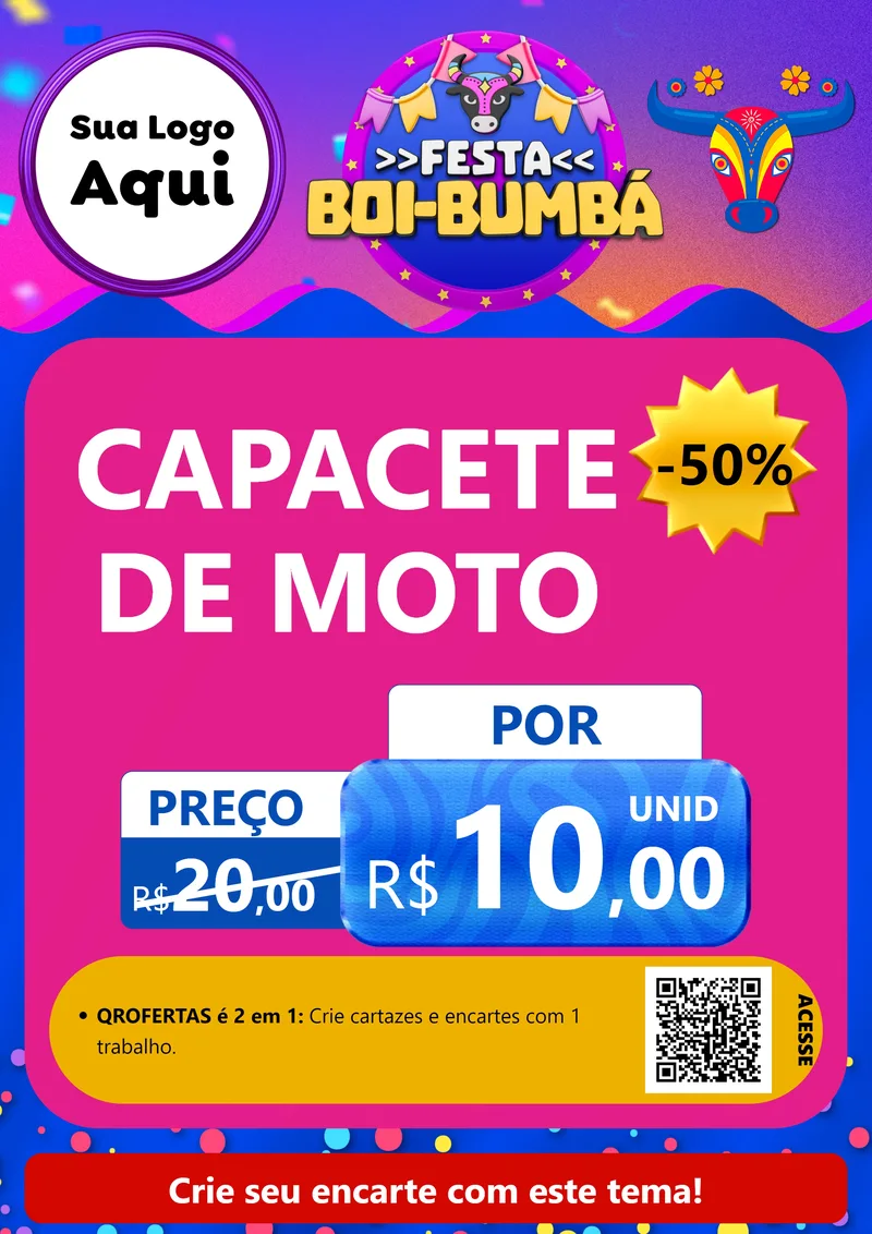 Modelo de Cartaz para Cartaz A4 Vertical com o tema Festa Boi-Bumbá para Moto peças
