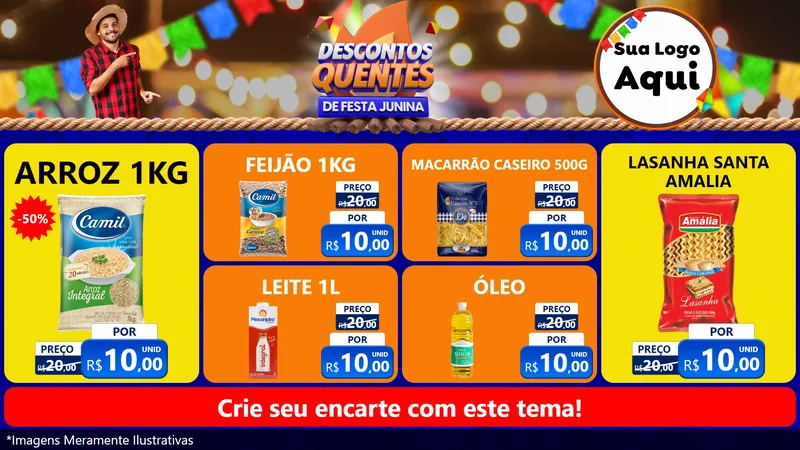 Modelo de TV para TV Horizontal com o tema Descontos Quentes de Festa Junina para Supermercado