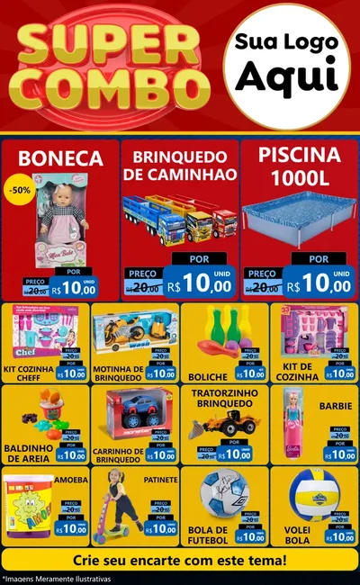 Modelo de Encarte para Encarte Grande com o tema Super Combo para Brinquedos