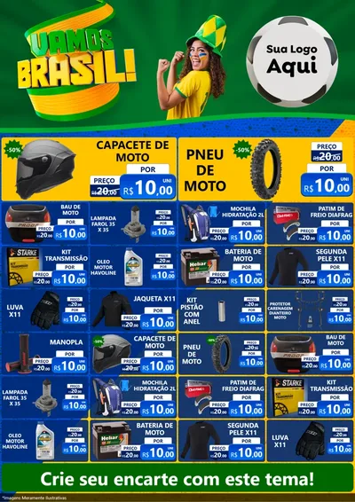 Modelo de Encarte para Encarte A4 Vertical com o tema Vamos Brasil - Copa para Moto peças