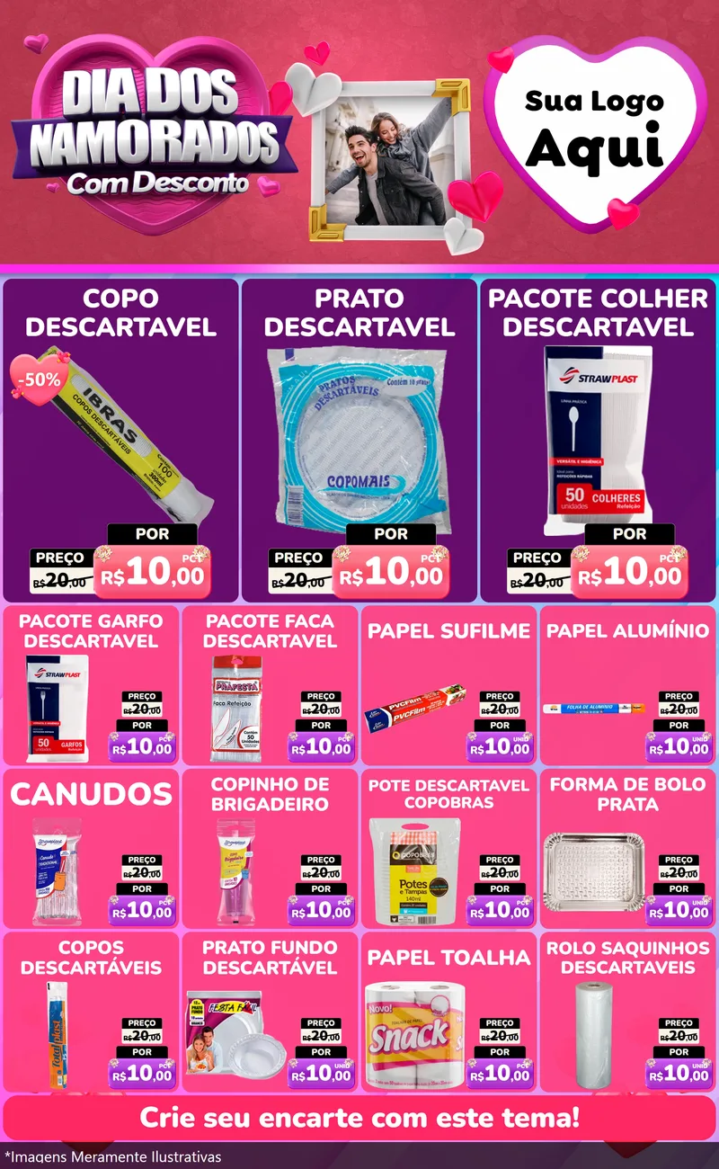 Modelo de Encarte para Encarte Grande com o tema Dia Dos Namorados Com Desconto para Embalagens