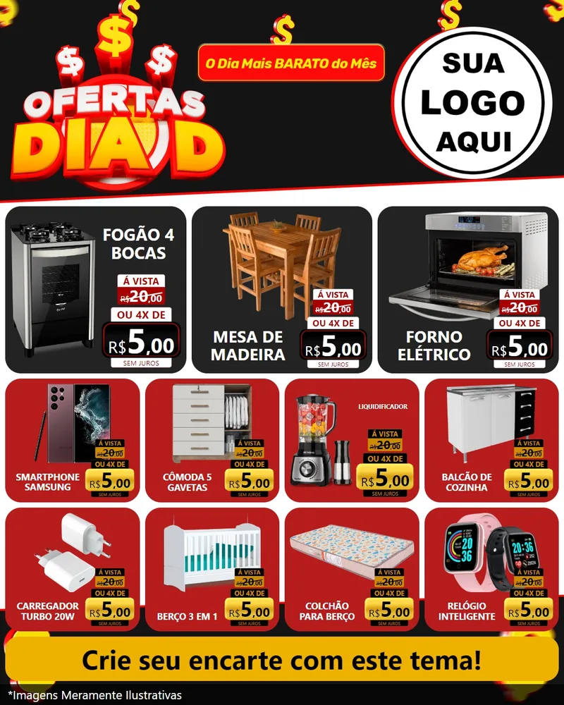 Modelo de Rede Social para Feed Instagram com o tema Ofertas Dia D para Móveis e Eletro