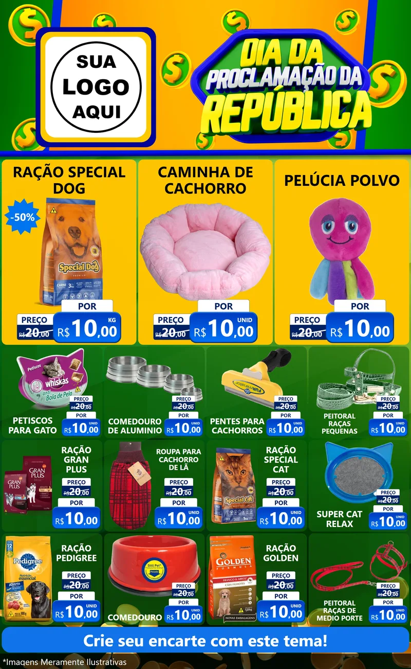 Modelo de Encarte para Encarte Grande com o tema Dia Da Proclamação da República para Pet Shop