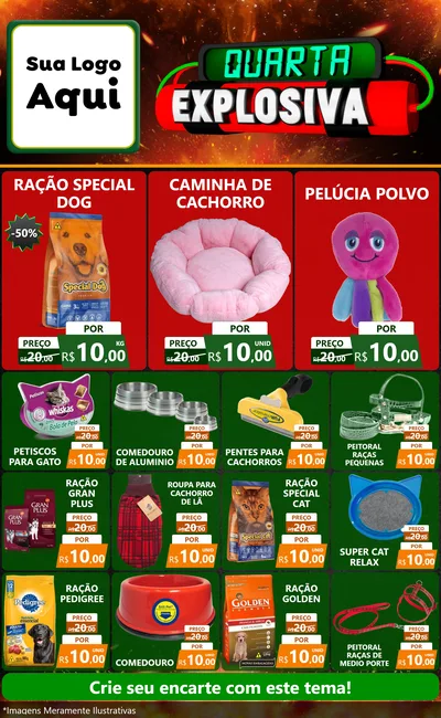 Modelo de Encarte para Encarte Grande com o tema Quarta Explosiva para Pet Shop