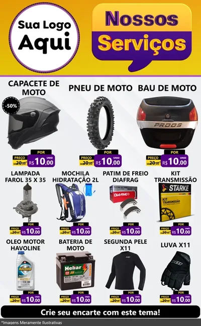 Modelo de Encarte para Encarte Grande com o tema Nossos Serviços para Moto peças