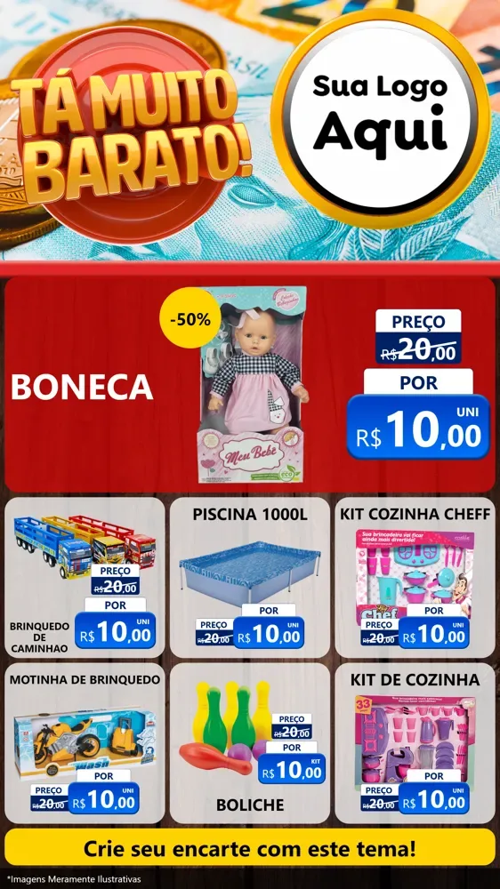 Modelo de Rede Social para Stories com o tema Está Muito Barato para Brinquedos