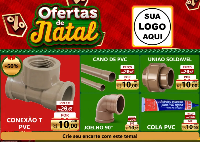 Modelo de Encarte para Encarte A4 Horizontal com o tema Ofertas de Natal para Tubos e conexões