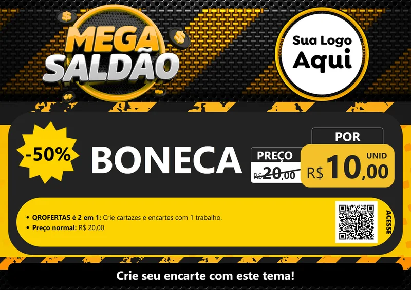 Modelo de Cartaz para Cartaz A4 Horizontal com o tema Mega Saldão para Brinquedos