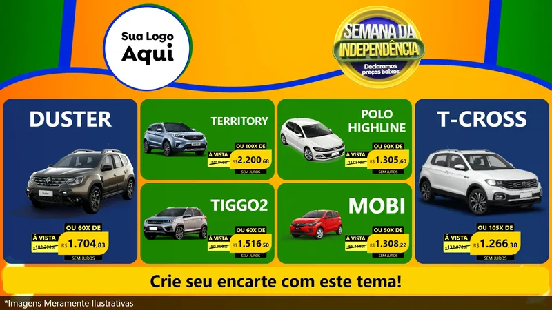 Modelo de TV para TV Horizontal com o tema Semana da Independência Declaramos Preços Baixos para Concessionaria de Carros