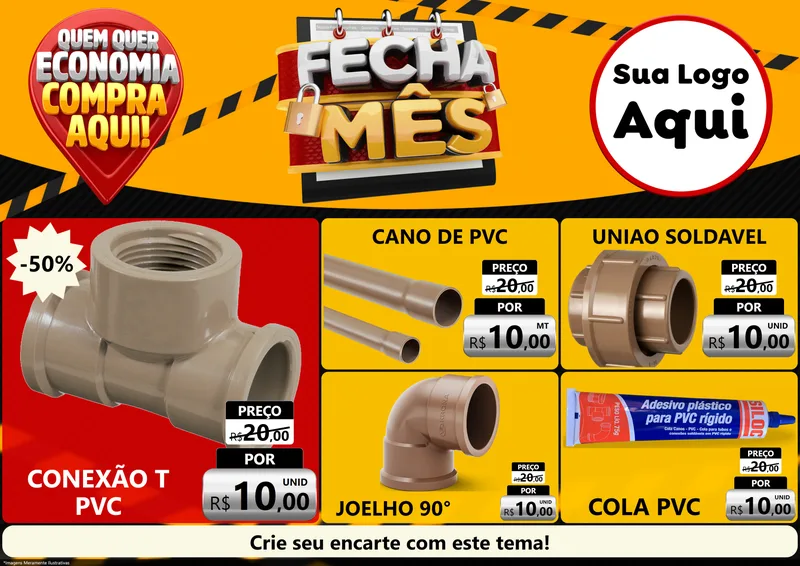 Modelo de Encarte para Encarte A4 Horizontal com o tema Fecha Mês para Tubos e conexões