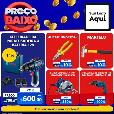 Modelo de Rede Social para Feed Facebook com o tema Preço Baixo para Maquinas e Ferramentas