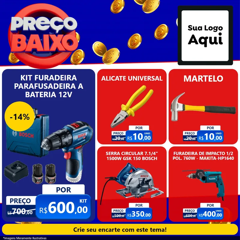 Modelo de Rede Social para Feed Facebook com o tema Preço Baixo para Maquinas e Ferramentas