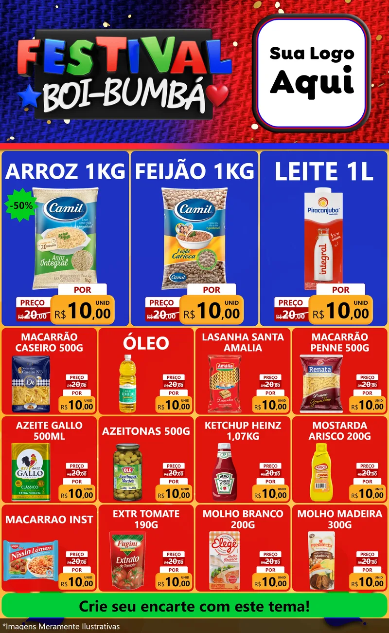 Modelo de Encarte para Encarte Grande com o tema Festival Boi-Bumbá para Supermercado