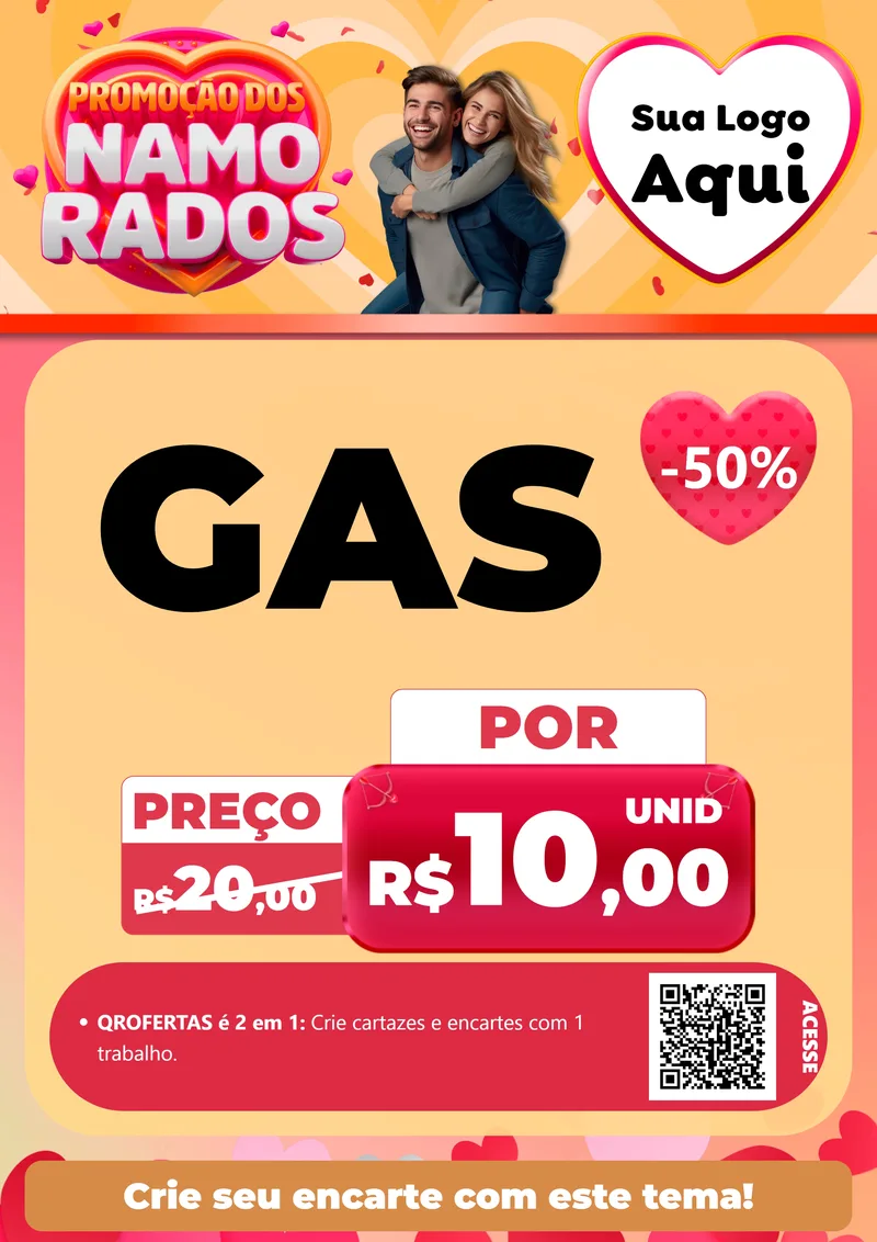 Modelo de Cartaz para Cartaz A4 Vertical com o tema Promoção dos Namorados para Água e gás