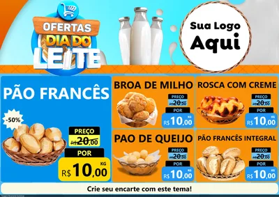 Modelo de Encarte para Encarte A4 Horizontal com o tema Ofertas Dia do Leite para Padaria