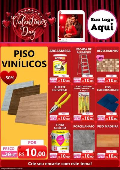 Modelo de Encarte para Encarte A4 Vertical com o tema Valentine's Day para Material para Construção