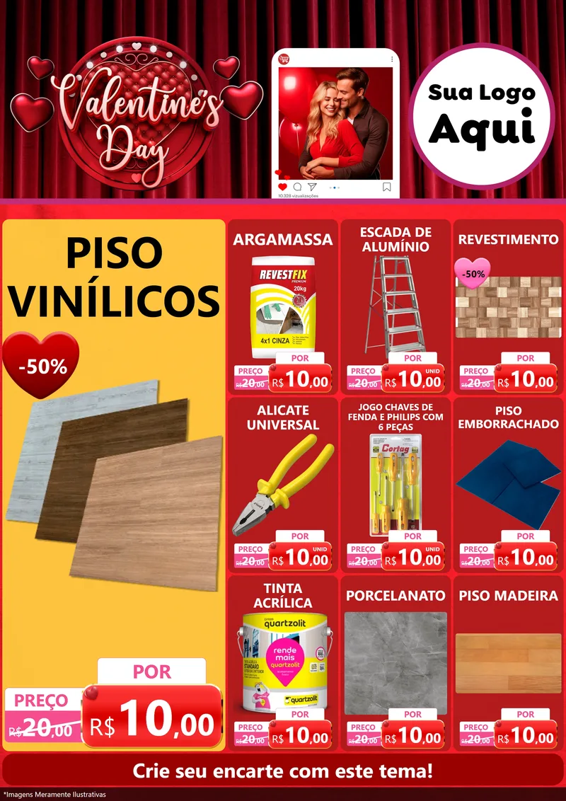 Modelo de Encarte para Encarte A4 Vertical com o tema Valentine's Day para Material para Construção