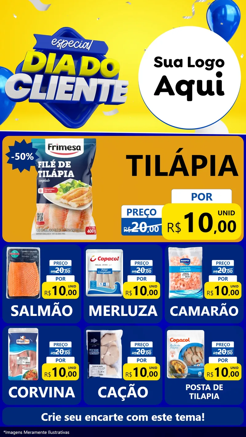 Modelo de Rede Social para Stories com o tema Especial Dia do Cliente para Peixaria
