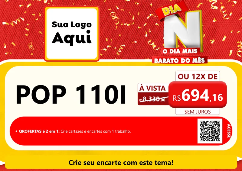 Modelo de Cartaz para Cartaz A4 Horizontal com o tema Dia N o Dia Mais Barato do Mês para Concessionaria de Motos