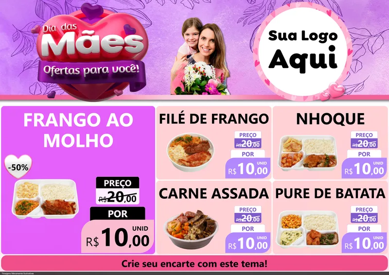 Modelo de Encarte para Encarte A4 Horizontal com o tema Dia das Mães Ofertas para Você! para Restaurante